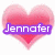 A pink heart-shaped icon with a purple text overlay reading "Jennifer" on the left side, and two plain hearts on the right.