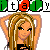 Pixelated cartoon character with blonde hair and black outfit in a contact sheet of four frames showing different poses, surrounded by repeated "italy" text blocks.