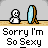 A 4x4 contact sheet of a pixel art animation featuring a white stick figure and blue mirror-like object with text "Sorry I'm So Sexy" across all frames, showing sequential pose changes in the stick figure's arms and hands.