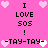 Pixelated pink background with black text and heart symbols arranged in a pattern