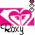 Pixelated pink and white heart-shaped logo with 'Roxy' text below, featuring a blinking red heart animation above the logo.