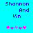 Pixelated blue text "Shannon And Vin" on cyan background with pink and purple asterisk-like symbols below, two identical frames side-by-side.