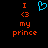 Pixelated text and symbols on black background: orange 'I', blue heart, orange '<3', 'my prince' in two