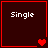 Four dark red square with red borders display "Single" text and heart symbols in pixel art style