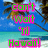 Pixelated beach scene with palm trees and blue sky, overlaid by green text in pink outline reading 'Can't Wait 'Til Hawaii!' on turquoise water background.