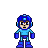 Pixel art character with blue helmet and armor, light brown face, black eyes, open mouth showing teeth, standing against gray background.