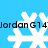 Pixelated white snowflakes on a solid light blue background with repeated black text "Jordan G14" across the image.
