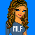 Pixel art contact sheet showing four frames of an animated buddy icon with a woman character and text elements on blue background.