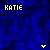 Animated contact sheet of a blue-themed buddy icon showing the name 'KATIE' with small white and light-blue arrow icons moving across frames on a dark blue background.