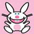 Pixelated cartoon rabbit with pink nose and blue eyes on pink background, next to black-and-white text reading "hi loser".