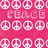 Animated pink background with peace symbols and 'PEACE' text, transitioning to a black screen with green neon Hello Kitty outline.