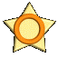 Animated sequence of a star-shaped icon with orange ring rotating through multiple angles against gray background.