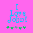 Pixelated text "I Love John!" in cyan on pink background with green and gray clover icons below.