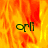 A fiery orange and yellow background with the text 'orli' in dark green pixelated letters, partially obscured by a gray rectangular overlay on the right side.