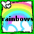 Pixelated rainbow with white clouds and a white butterfly icon, featuring text changes across three