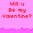 Pixelated pink background with red text reading "Will u Be my Valentine?" repeated across multiple , some showing partial or missing sections