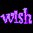 Purple 'wish' text repeated across black background with white pixel art accents including hearts, squares, and dots.