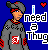A 4x4 contact sheet of a pixel art animation featuring a cartoon character in gray clothing with red accents, repeating the phrase "i need a Thug" on a blue background with pink and red hearts.
