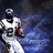 Pixelated image of a football player in white uniform holding a red ball, with blue background and text elements.