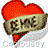 A static contact sheet of five identical animated frames showing a red heart with a beige banner reading "BE ME" in pixelated brown text, each frame featuring subtle animation differences across the sampled sequence.