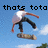 Pixelated image of a person performing a skateboard trick against a blue sky background with text reading 'thats tota' at the top.