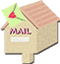 Six variations of a beige mailbox with pink striped roof, green envelope with red heart, and 'MAIL' text, arranged in two