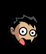 Pixelated cartoon face with large white eyes, black pupils, and a red tongue sticking out against a black background.