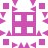 A static pixel art icon featuring a central purple building with four white square windows, surrounded by scattered purple geometric shapes on a white background.