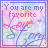 A 48x48 pixel animated buddy icon featuring a pastel-colored contact sheet of two frames showing the phrase "You are my favorite" with pink and blue text, a stylized flower drawing, and small star-like symbols on a soft gradient background.