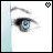 A contact sheet of 17 animated frames showing a close-up of blue eyes with changing text below, arranged in a 5x4 grid on a gray background.