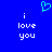 Blue background with white text 'i love you' on both sides and a cyan pixelated heart above center.