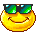 pixelated yellow circular icons with green-tinted sunglasses, each displaying distinct mouth expressions from smiling to neutral