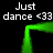 Green neon square outline with white text 'Just dance <33 dance <33' repeated four times on black background.