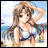 Pixelated anime-style character in bikini on beach with hand raised to hair, next to text "Anime IM" and "com" on black background