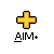 Static pixel art icon featuring a yellow cross with brown and black outlines above stylized text on a gray background.