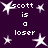 Dark purple background with white pixelated text and star shapes scattered throughout.