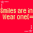 Red background with yellow text repeating 'Smiles are in' and 'Wear one[=' alongside alternating pink and white star icons.