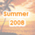 A static image shows a beach sunset with palm trees, overlaid with orange text reading 'Summer 2008' on a white background.