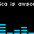 Pixelated blue audio equalizer bars and repeated white text on a black background, with visible animation changes in bar heights.