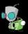 Pixelated static image of two cartoonish objects resembling a camera and a green device against black background with gray borders.