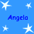 Blue background with white star shapes and repeated blue text "Angela" in four positions.