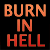 A static contact sheet showing two frames of a pixelated animated icon with fiery text effects on black background.