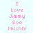 Pixelated text 'I Love Jimmy Soo Much!' displayed in four distinct color variations across a