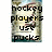 Pixelated image of a hockey player with overlaid text reading "hockey players use pucks" in black block letters.