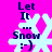 Pixelated snowflake icon with 'Let It Snow :-)' text on bright pink background, showing animation changes in snowflake and text rendering.