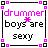 Animated contact sheet of a 3x2 grid showing five frames of an AIM buddy icon with pink and black text on white background, featuring the phrase "drummer boys are sexy" with small asterisk symbols shifting position across frames.