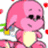 Pink cartoon character with large eyes and a yellow belly on left, purple background with text 'Kacheeks are our friends' on right.