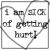 Static black-and-white pixelated icon featuring a heart-shaped border enclosing the text "I am sick of getting hurt" in stylized font with visible dithering and anti-aliasing effects.
