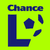 Pixelated graphic with blue text 'Chance' above a large blue 'L' and scattered blue shapes on a bright yellow background.