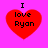 Four red heart shapes on a bright pink background, each containing black text reading "I love Ryan" with the top letter "I" above the word "love."
